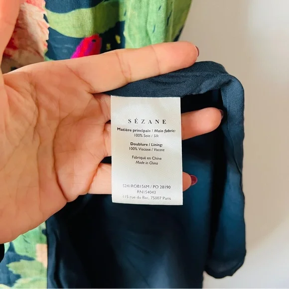 Sezane Dorotha Dress Floral Midi Trianon Print Tie Strap Slit Dress Size 6 US - Picture 7 of 9